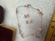 Silver/ Pink Coral Earrings & Bracelet
