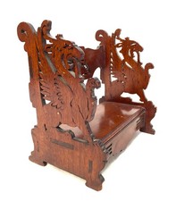 Antique Oak Wooden Tabletop Book Display Stand Shelf Trough with Welsh Dragons