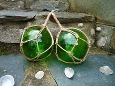2 X Glass Fishing Boat Net Floats Green Buoys Balls tiki Japanese Garden 105