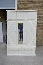 HANDMADE GALAXY TRIPLE MIRRORED WARDROBE WITH TOPBOX IVORY (NOT FLATPACKED)