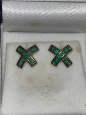 Fancy Vintage Hallmarked 9ct Yellow Gold Natural Emerald Cluster Stud Earrings