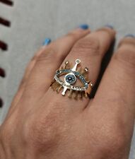 Turkish Design Gold Plated Evil Eye Crystals Adjustable Ring