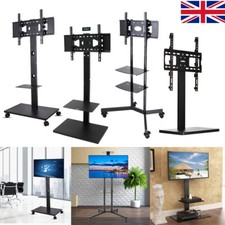 Tilt TV Floor Stand Bracket Mount Trolley Wheels with Shelf For Screen 23" - 70"