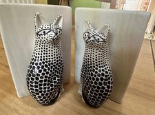 Soapstone Cat Bookends Black & Cream Heavy Vintage Pair 2.10 kilo 145mm x 196mm