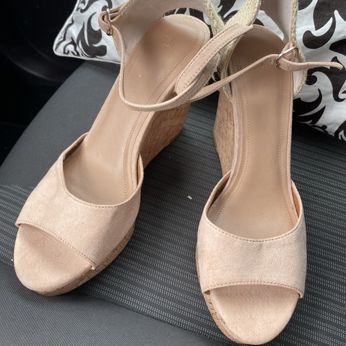 Beige wedge strap shoes - wedge,