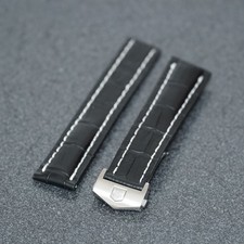 20mm Black Crocodile Leather Strap for TAG Heuer Deployment Buckle Compatible