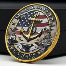 U.S. Navy 250th Anniversary Challenge Coin - Anchor Fleet Flag Military Gift