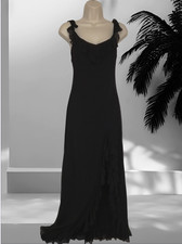 Vintage 1990s Select Spanish Style Evening Dress High Split Ruffles Black Sz 10