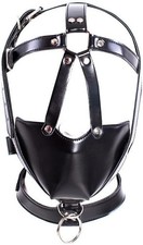 Faux Leather Head Harness Muzzle Gag with Bondage Neck Collar forBDSM Kinky Play