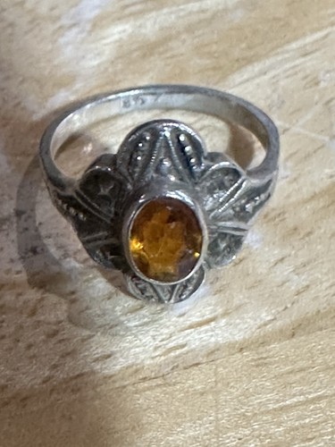 Silver and amber ring - amber,