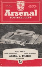 Arsenal v Everton 26 November 1960 Official Match Programme