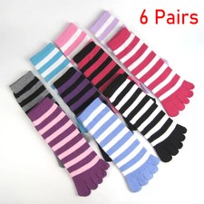 6Pairs Women Five Finger Toe Socks Striped Cotton Warm Winter Casual Breathable