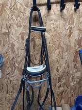 English Double Bridle, Rugby Pelham & Reins, Full Size. Black/ White. (Ref:228Y)