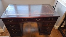 Vintage Wooden Pedestal Desk – Leather Inlay