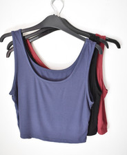 Joblot 3 Tank Tops XL 12 14 Red Blue Black Cropped Ribbed Shein Sleeveless Vest