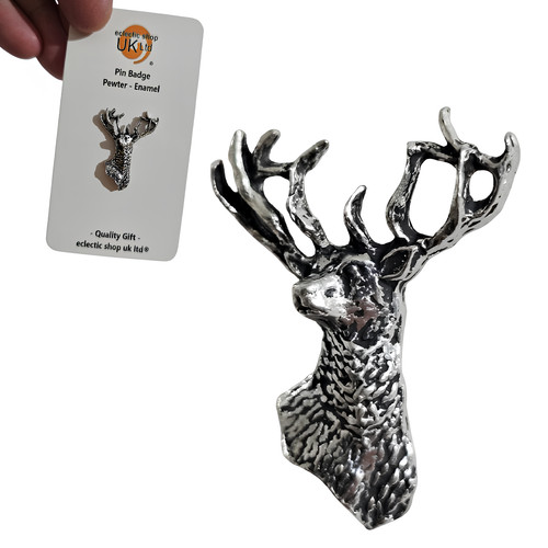 Stag head pin badge pewter - stag,
