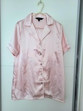 Lipsy Satin Silk Pink PJs White Trim Pyjamas Night Wear Size 10