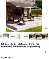 Full Cassette Electric Remote Controlled Retractable Garden Patio Canopy Awning