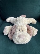 The Cuddle Crew Dog Soft Toy Plush 15” Cream Bow Lopsided Eyes Floppy Asda