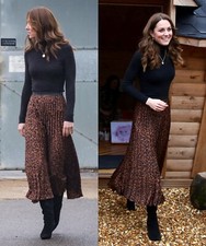 BNWOT ZARA Brown Leopard Print Pleated Midi Skirt M UK 10 Us 6 duchess princess 