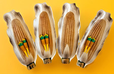 Set of 4 VTG Corn on the Cob Serving Dishes Plates  Ceramic - 6 Holders