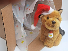 Christmas Hand Made Yorkshire Terrier Plush Toy Dog 6.5" + Xmas hat & Bell