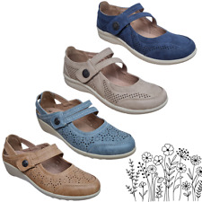 Ladies Cushion Walk Wide Mary Jane Wedge Shoes Comfort E + EEE Fit Sandals Strap