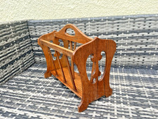 ANTIQUE ART NOUVEAU ENGLISH OAK WOODEN MAGAZINE RACK RECORD PAPER STORAGE HOLDER
