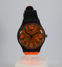 Swiss Swatch Limited New Gent SUOB164 Orangeboost 41MM Black Orange Side Strap N