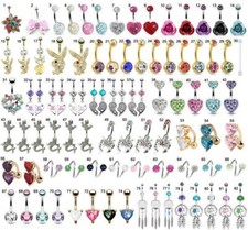 Belly Button Bar Navel Piercing Bar Ring Surgical Steel Gold Plated Dangle Gem