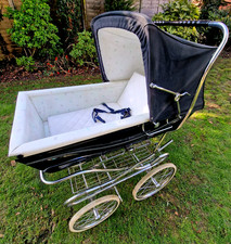 Vintage ' Silver Cross Coachbuilt Pram 36'' Steel Body ' Navy Blue & Silver Baby