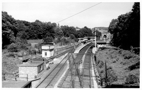 1961 box train station - train,