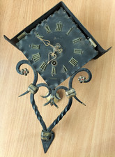Antique Metal Wall Clock - Black & Gold Ornate Flowers & Leaf - Untested, No Key