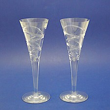 Two Jasper Conran/Stuart Crystal Aura Champagne Flutes/Glasses - 26.5cm High