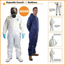 Disposable Blue / White Coveralls Protective Paper Suit Mens Overalls Painter