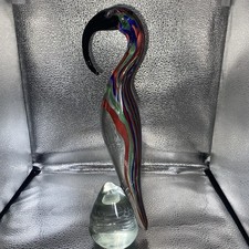 Murano RARE stunning coloured Blown Glass Exotic Bird MCM 12.5” paperweight base