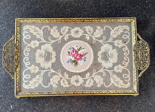 Vintage gilt metal petit point - gilt,