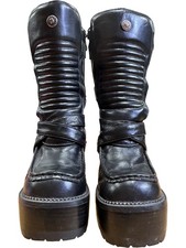New Rock Black Leather Platform Boots Buckle UK 7.5