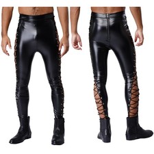Mens Pu Leather Pants Sides