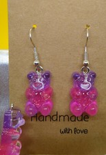 Purple and Pink Glitter Gummy Bear Earrings