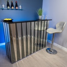 Shard Grey & Silver Mirrored Home Bar with Black Sparkle Quartz Worktop U-Shape
