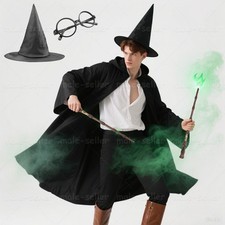 Adult Halloween Mens Cosplay Hooded Robe Samurai Cloak Capes Long Priest Costume