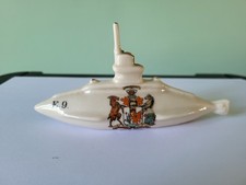 A CARLTON CRESTED CHINA WW1  FISH-TAIL SUBMARINE E9: CARDIFF: 5.75" LONG: VGC