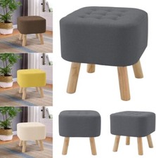 Square Wooden Footstool Footrest Pouffe Foot Stool Padded Ottoman Seat Bench