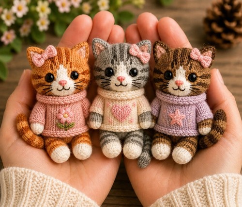 Girl kittens knitting - girl,