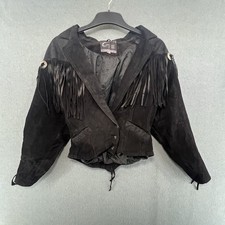 G-III Leather Women’s Black Western Fringe Jacket Suede Cropped USA Style Size M