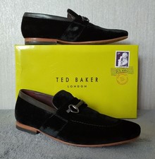 TED BAKER AFFIL SLIP-ON BLACK VELVET LOAFER SHOES. SIZE: 9 UK/43 EU.