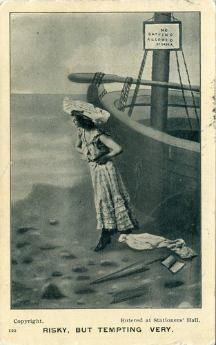Woman bathing beach boat comic