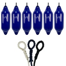 6x Hurricane Original Boat Fenders PM03 Sea Blue 53x18cm + Free Spliced Rope UK