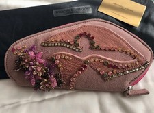 BRACHER EMDEN Gorgeous pink embellished suede clutch purse With Dust Bag - New